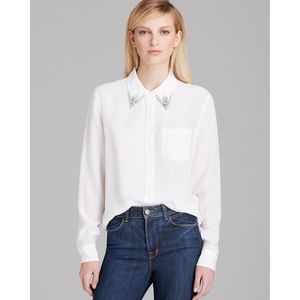 Elegant White Embellished Collar Women's Top
